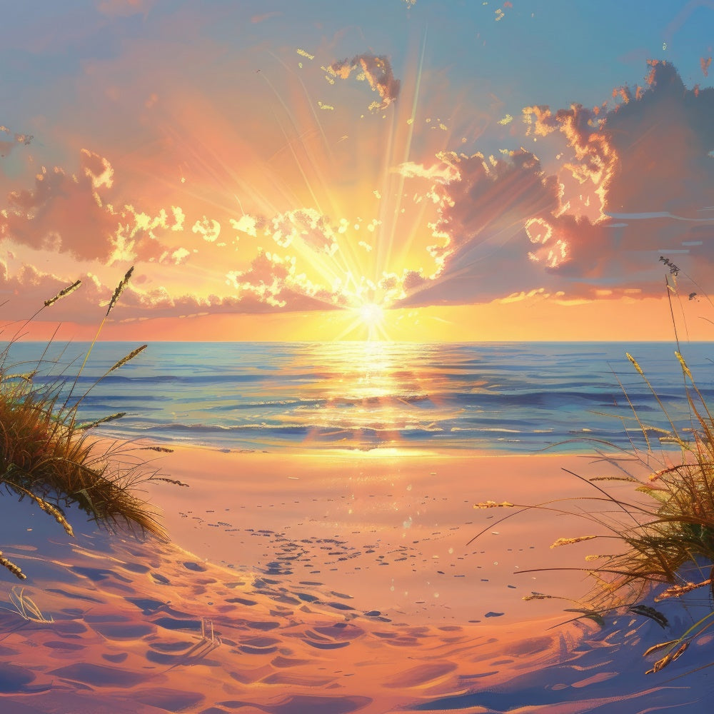 Beach Photo Backdrop Seaside Tranquil Morning Summer Backdrop UK CJJ3-223