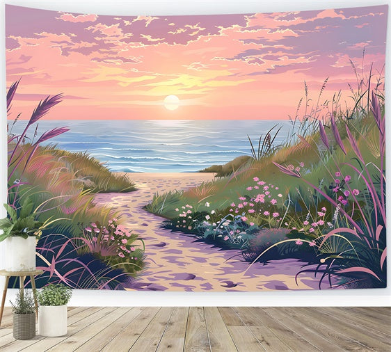 Beach Backdrop Sunset Floral Beach Trail Summer Backdrop UK CJJ3-224