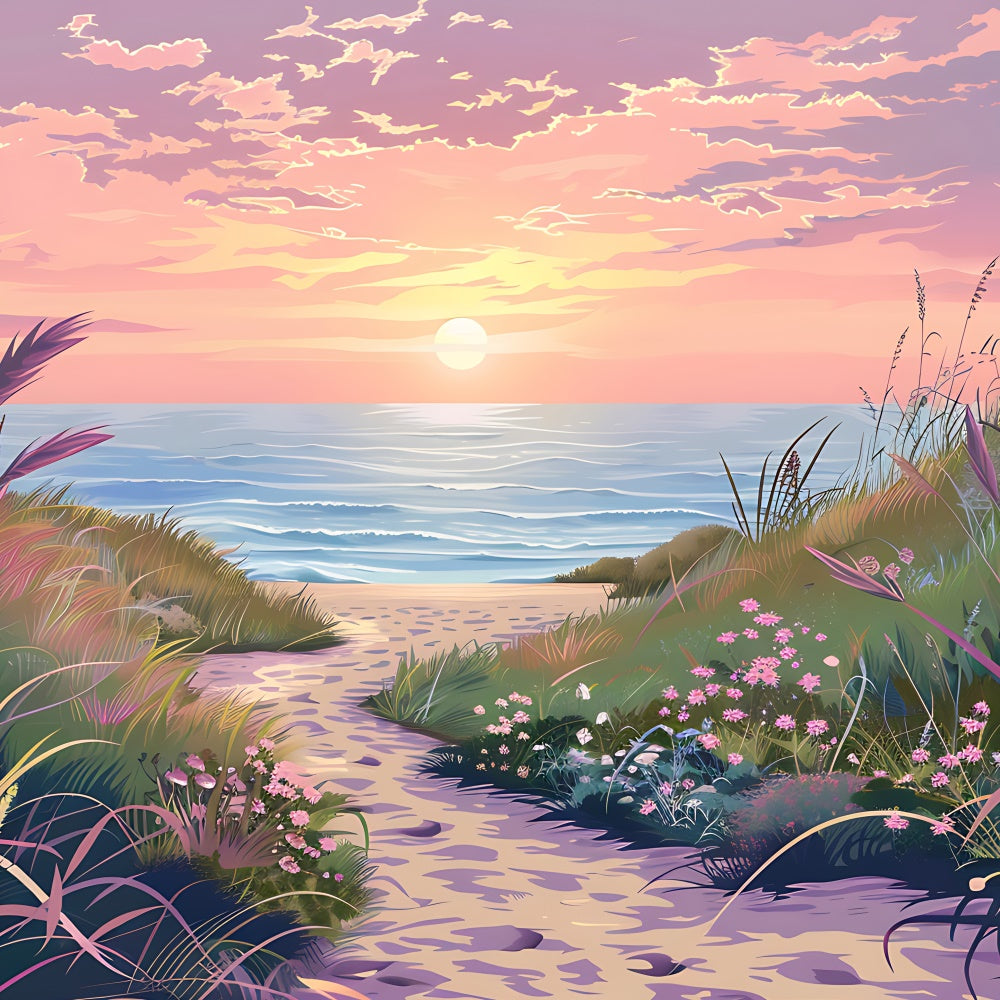 Beach Backdrop Sunset Floral Beach Trail Summer Backdrop UK CJJ3-224