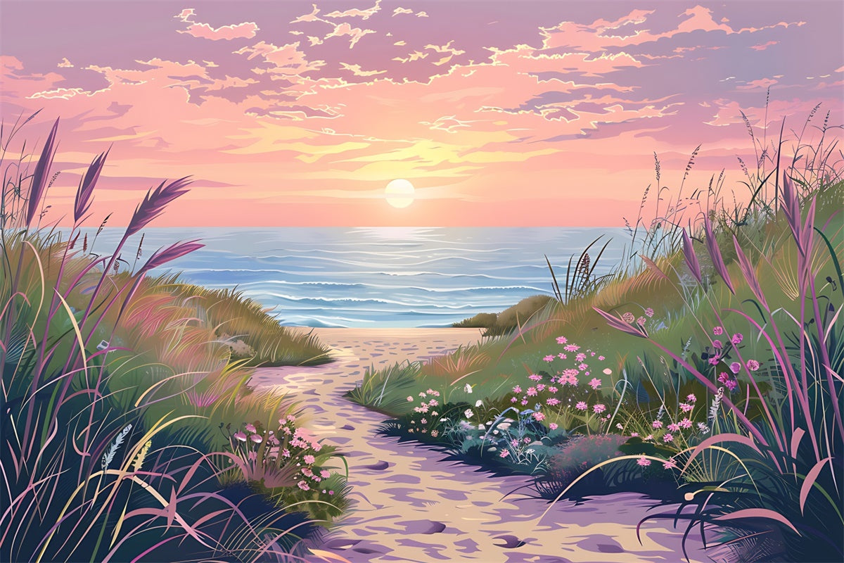 Beach Backdrop Sunset Floral Beach Trail Summer Backdrop UK CJJ3-224