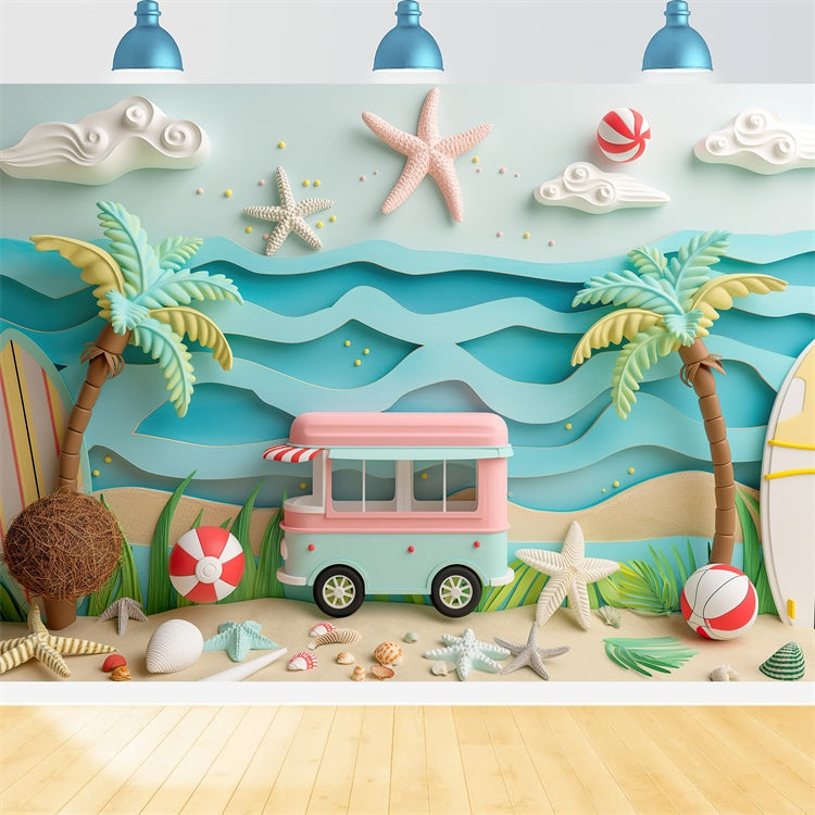 Summer Photo Backdrop Kids Beach Party Tropical Backdrop UK CJJ3-226