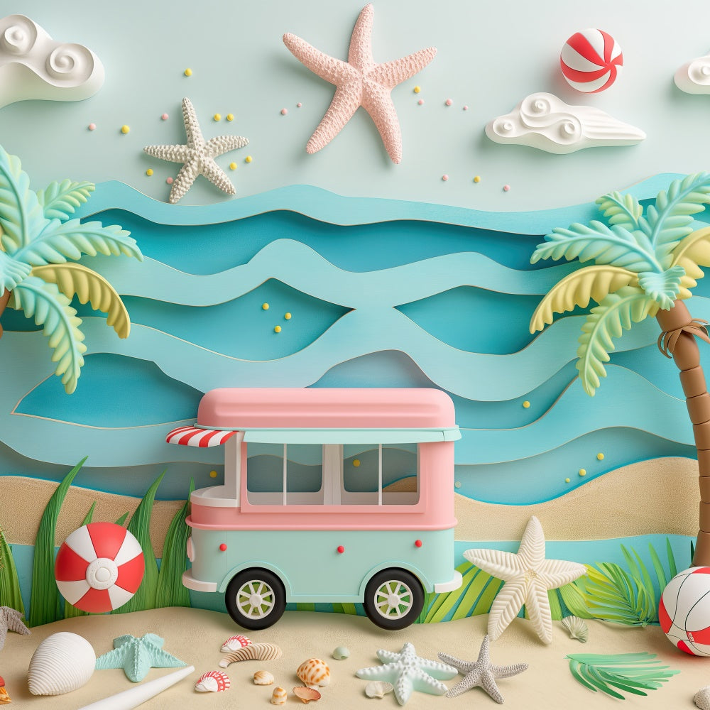 Summer Photo Backdrop Kids Beach Party Tropical Backdrop UK CJJ3-226