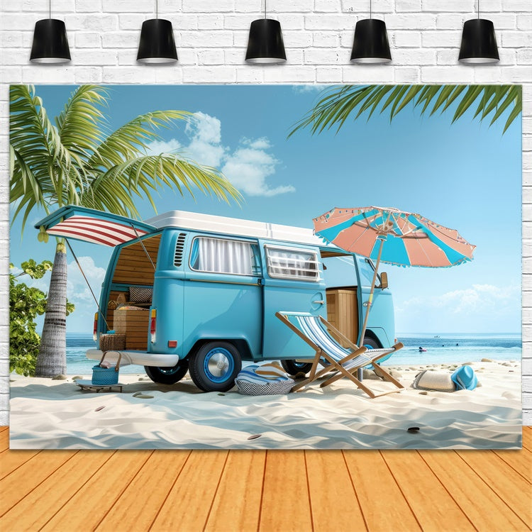 Beach Photography Backdrop Road Trip Beach Car Summer Backdrop UK CJJ3-227