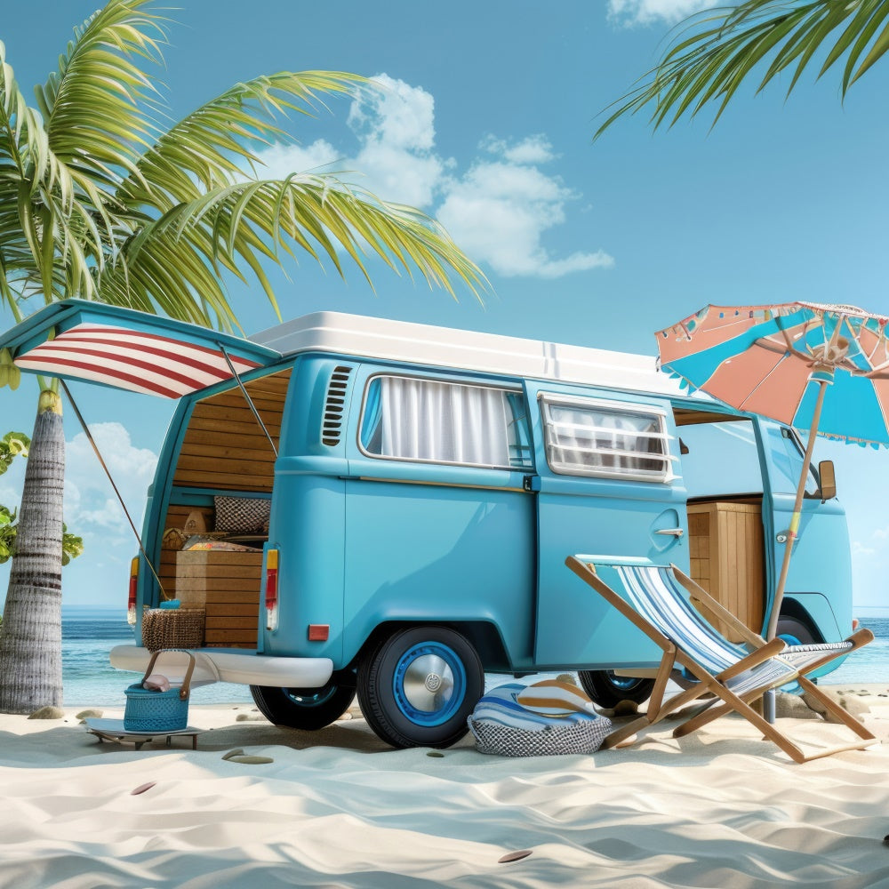 Beach Photography Backdrop Road Trip Beach Car Summer Backdrop UK CJJ3-227