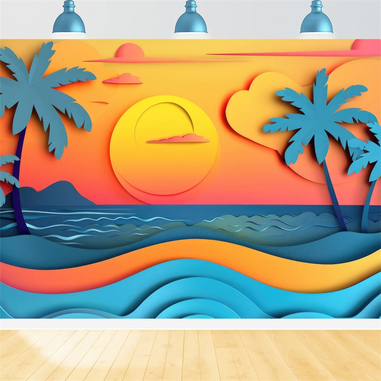 Summer Photo Backdrop Sunset Palm Trees Sea Backdrop UK CJJ3-230