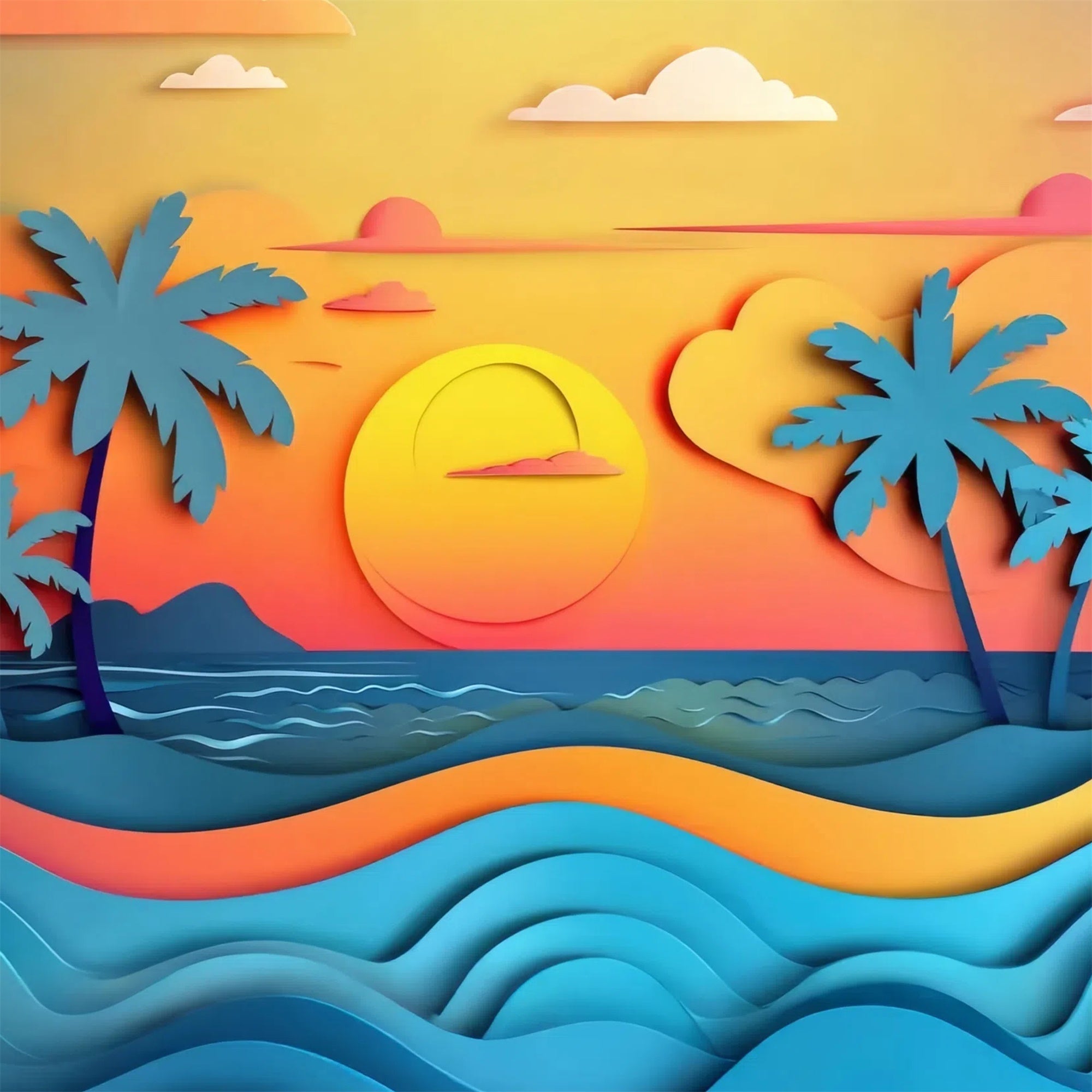 Summer Photo Backdrop Sunset Palm Trees Sea Backdrop UK CJJ3-230