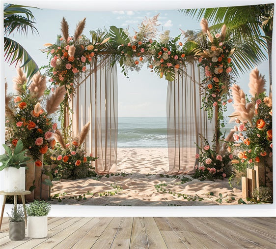 Beach Wedding Backdrop Tropical Floral Beach Summer Backdrop UK CJJ3-232
