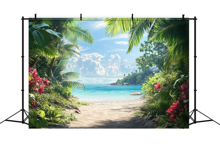 Photo Backdrop Beach Beach Trail Palm Leaves Summer Backdrop UK CJJ3-235