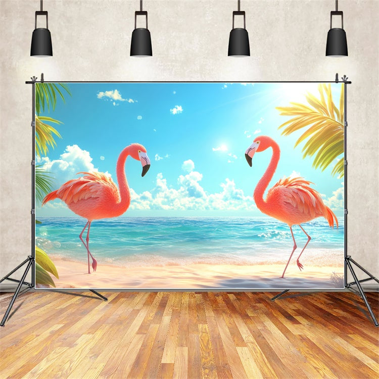 Tropical Backdrop Palm Leaves Pink Flamingo Summer Backdrop UK CJJ3-237