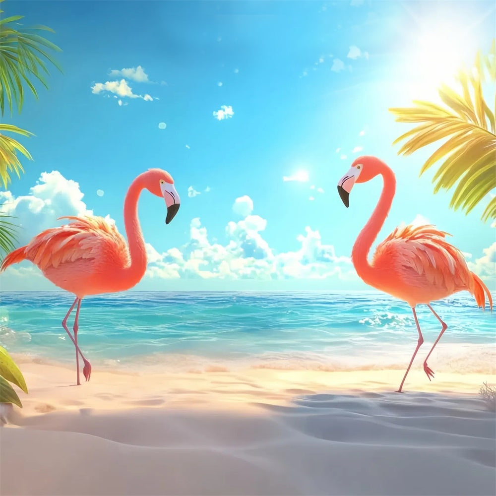 Tropical Backdrop Palm Leaves Pink Flamingo Summer Backdrop UK CJJ3-237