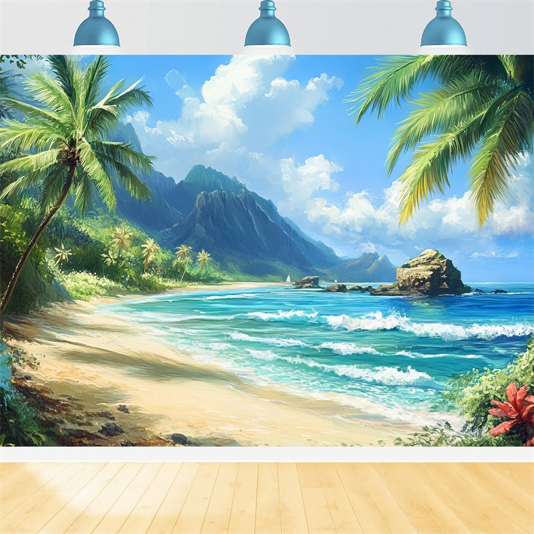 Beach Photo Backdrop Tropical Coastline Sky Summer Backdrop UK CJJ3-238