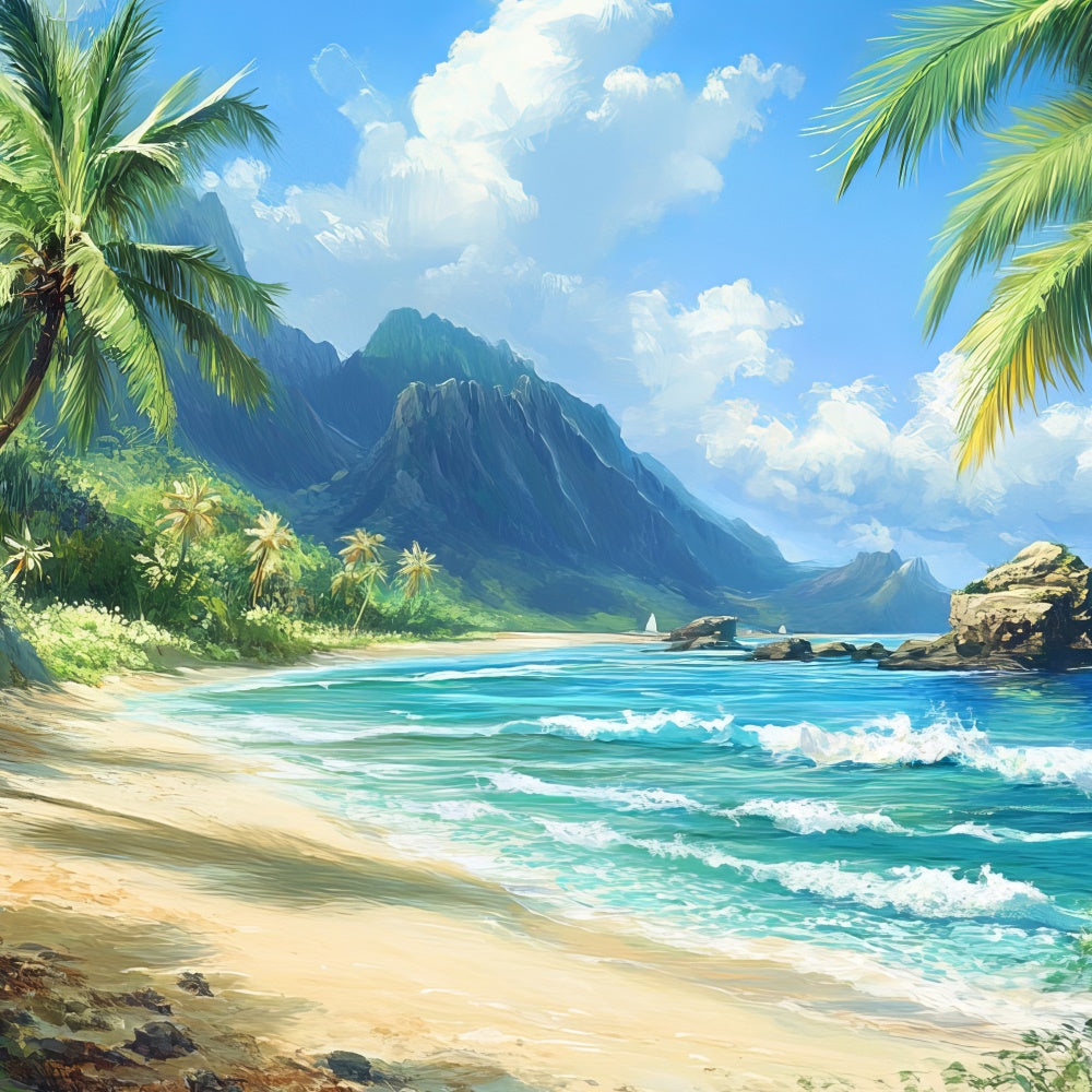 Beach Photo Backdrop Tropical Coastline Sky Summer Backdrop UK CJJ3-238