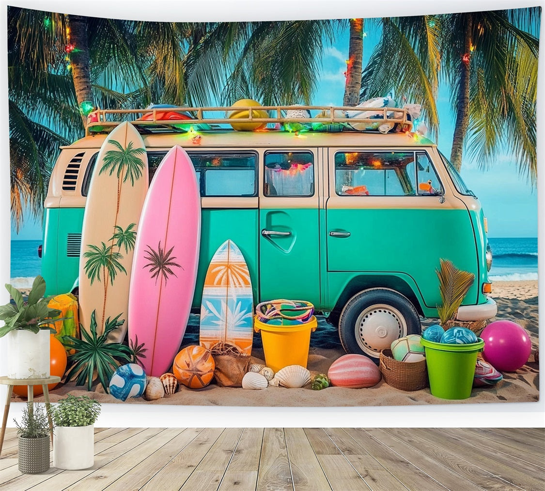 Photo Backdrop Beach Retro Car Sunset Beach Summer Backdrop UK CJJ3-244