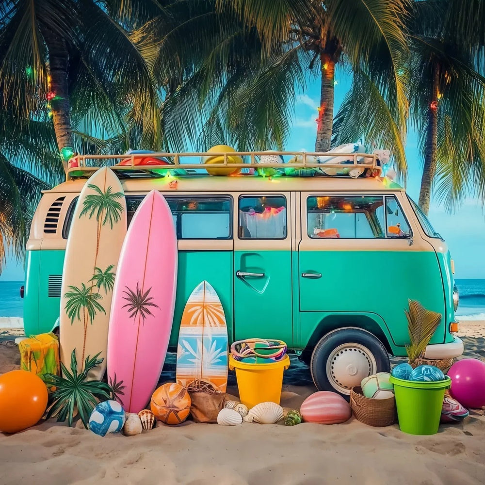 Photo Backdrop Beach Retro Car Sunset Beach Summer Backdrop UK CJJ3-244
