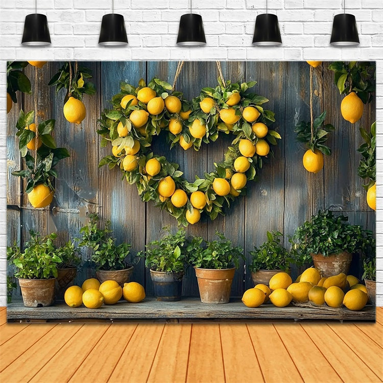 Lemon Backdrop Rustic Lemon Heart Wreath Summer Backdrop UK CJJ3-255