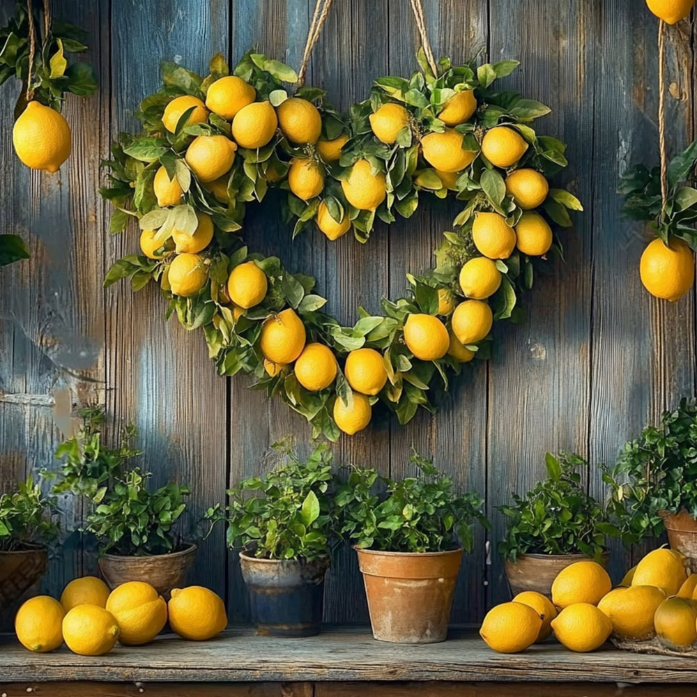 Lemon Backdrop Rustic Lemon Heart Wreath Summer Backdrop UK CJJ3-255