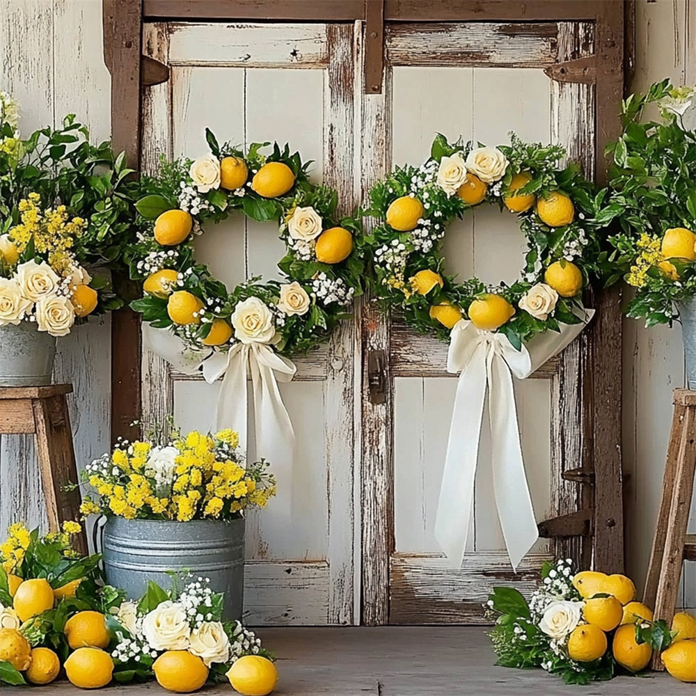 Lemon Backdrop Lemon Wreath Rustic Door Summer Backdrop UK CJJ3-258