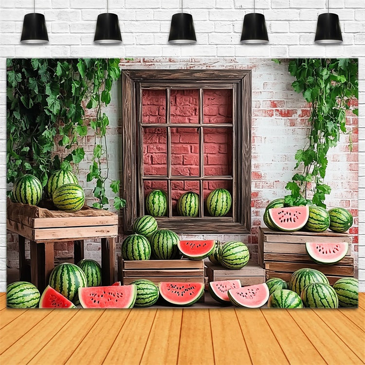 Watermelon Photography Backdrop Brick Watermelon Window Summer Backdrop UK CJJ3-263