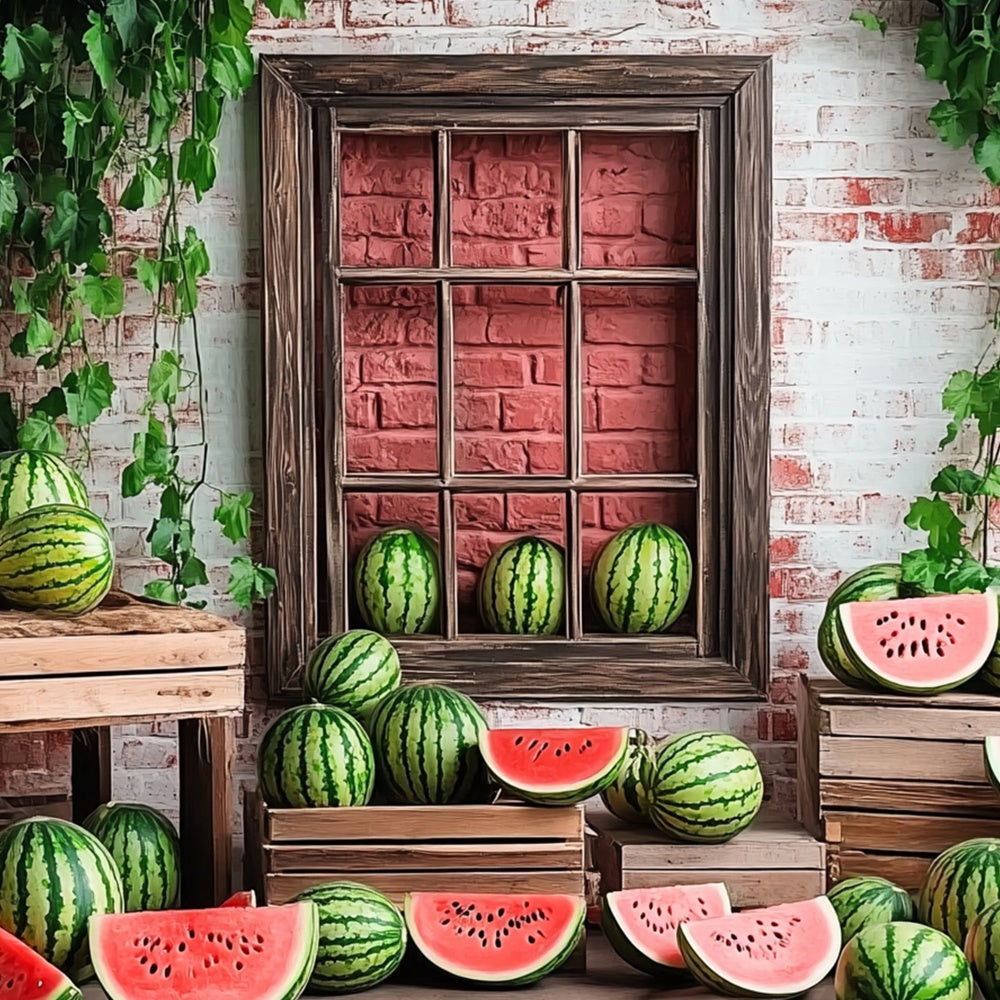 Watermelon Photography Backdrop Brick Watermelon Window Summer Backdrop UK CJJ3-263