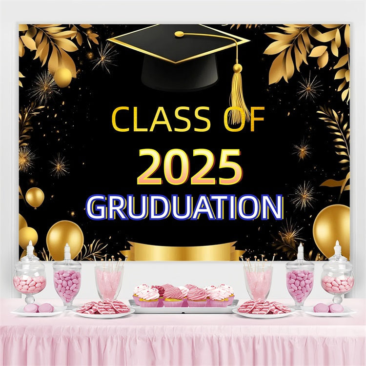 2025 Graduation Backdrop Golden Fireworks Balloons Party Graduation Backdrop UK CJJ3-267