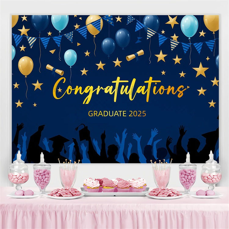 Graduation Backdrop Blue Blue Gold Balloon Party Graduation Backdrop UK CJJ3-268