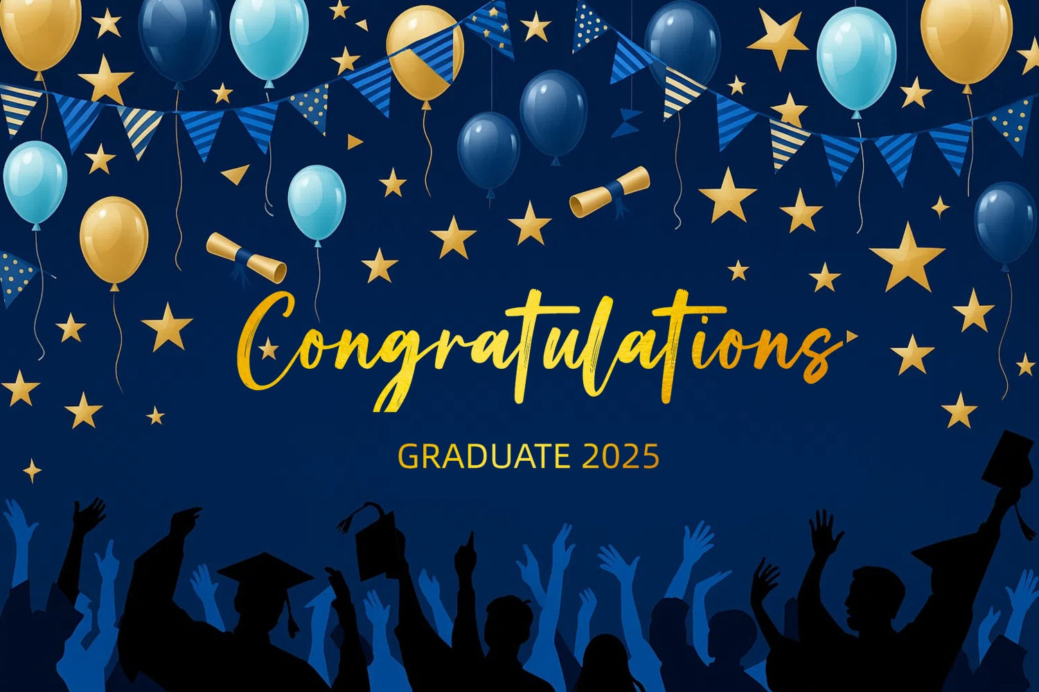Graduation Backdrop Blue Blue Gold Balloon Party Graduation Backdrop UK CJJ3-268