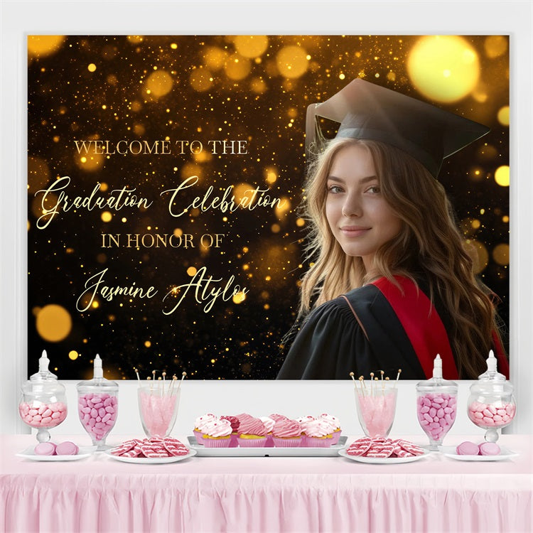 Graduation Backdrop Golden Sparkle Personalised Party Graduation Backdrop UK CJJ3-274