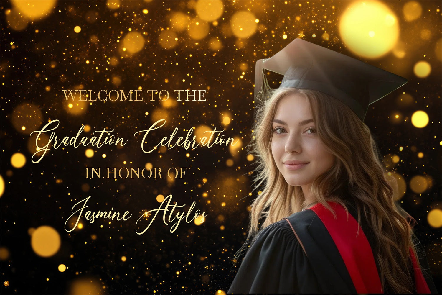 Graduation Backdrop Golden Sparkle Personalised Party Graduation Backdrop UK CJJ3-274