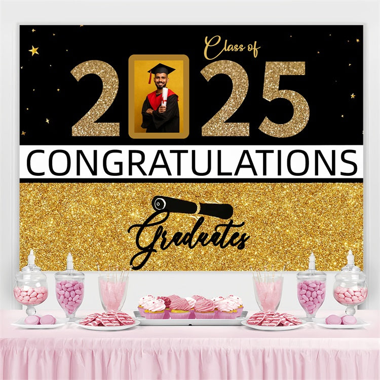 2025 Graduation Backdrop Glittering Gold Frame Personalized Party Graduation Backdrop UK CJJ3-276