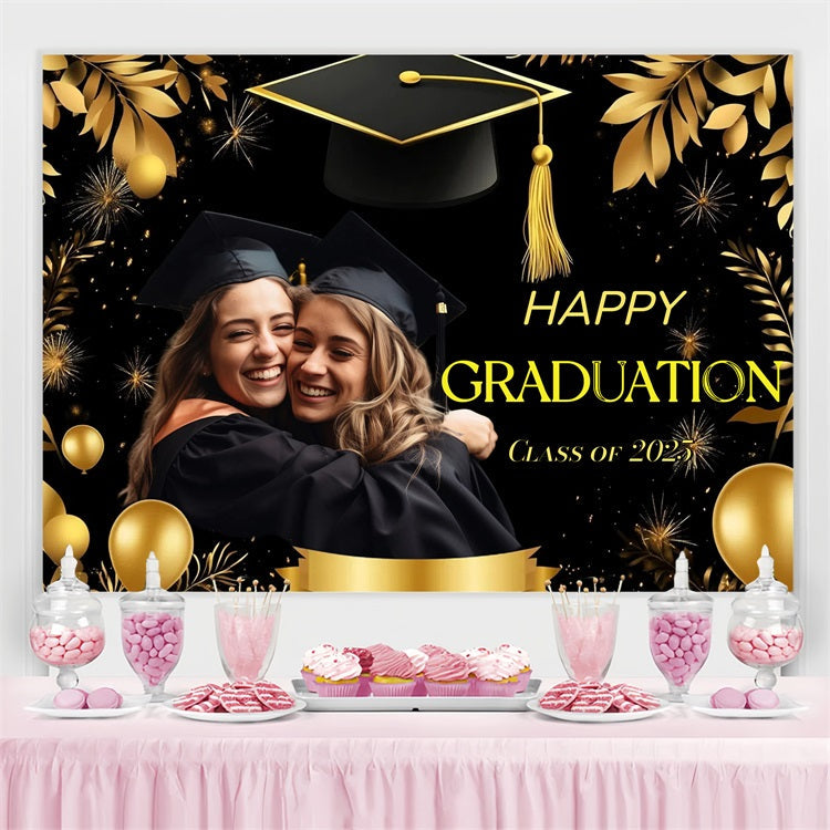 Graduation Backdrop Ideas Golden Cap Balloons Customized Party Graduation Backdrop UK CJJ3-281