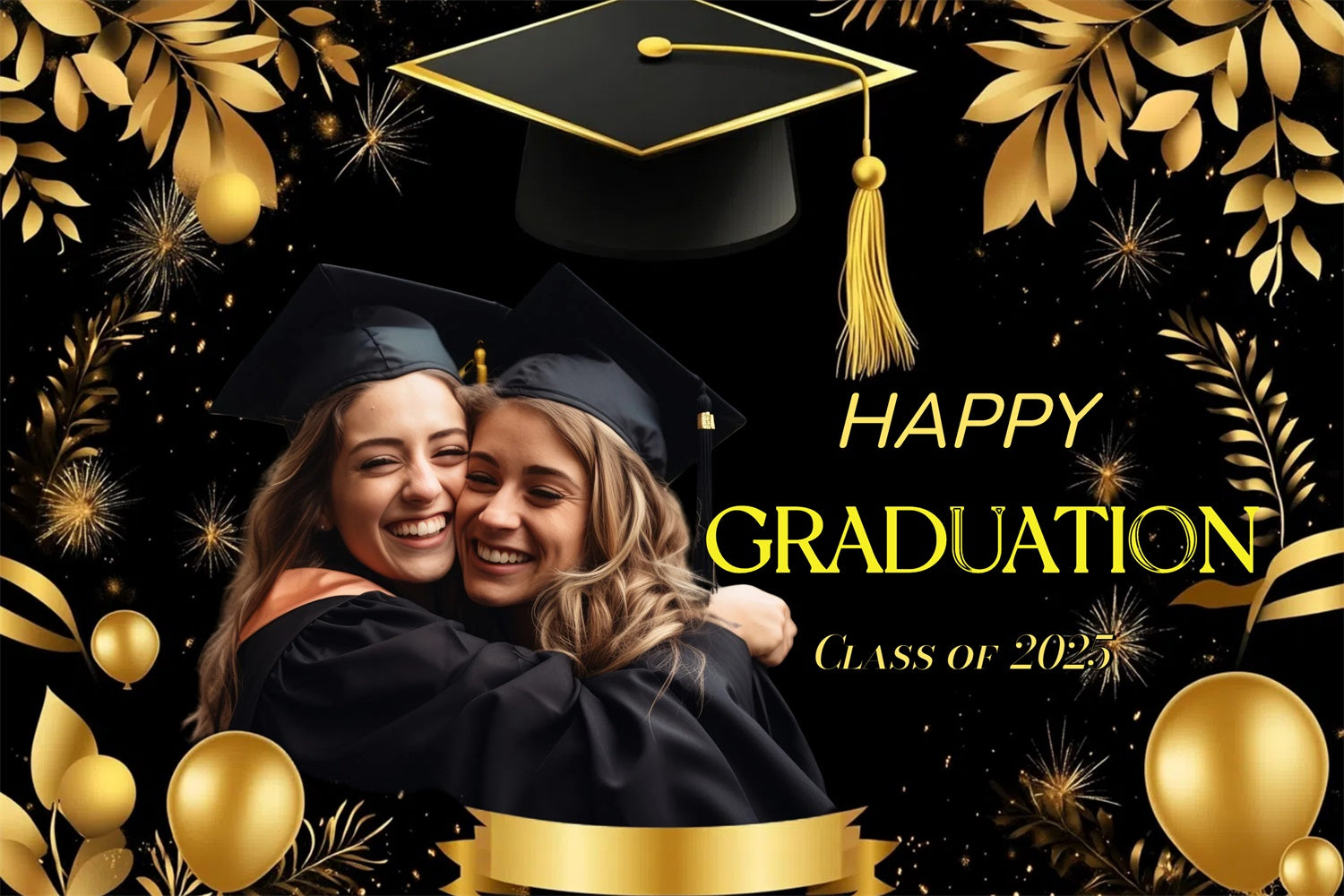 Graduation Backdrop Ideas Golden Cap Balloons Customized Party Graduation Backdrop UK CJJ3-281