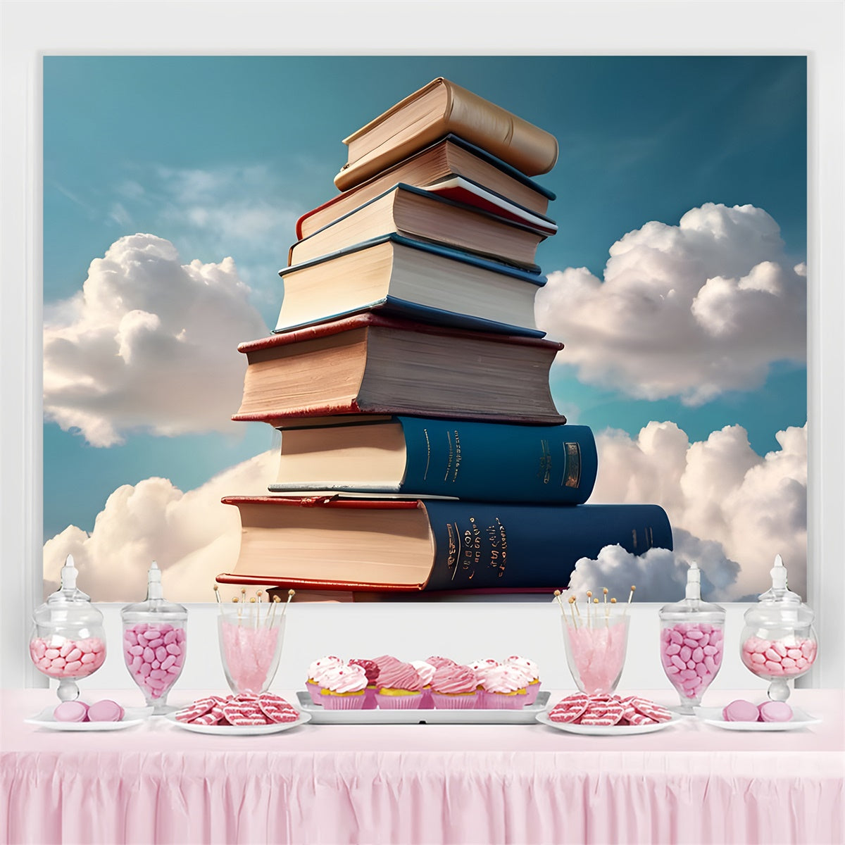 World Book Day Backdrop Dreamy Blue Sky Books Backdrop UK CJJ3-59