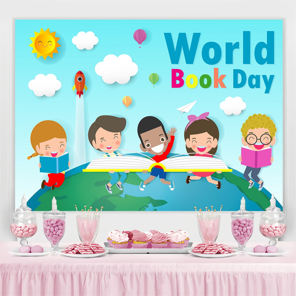 World Book Day Backdrop Cartoon Kids Learning Backdrop UK CJJ3-64