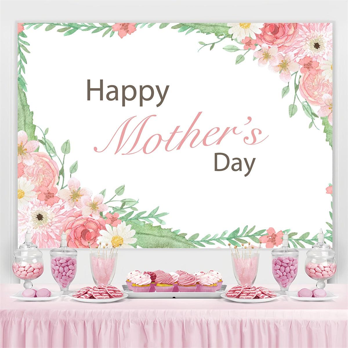 Mothers Day Backdrops Elegant Pink Blossom Frame Custom Backdrop UK CJJ3-88