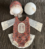 Newborn Baby Cute Knit Lace Flower Set (with matching headpiece) CL1