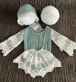 Newborn Baby Cute Knit Lace Flower Set (with matching headpiece) CL1