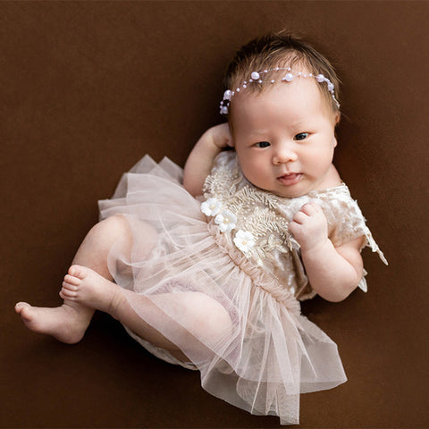 Newborn Elegant Floral Embellished Delicate Mesh Dress CL2