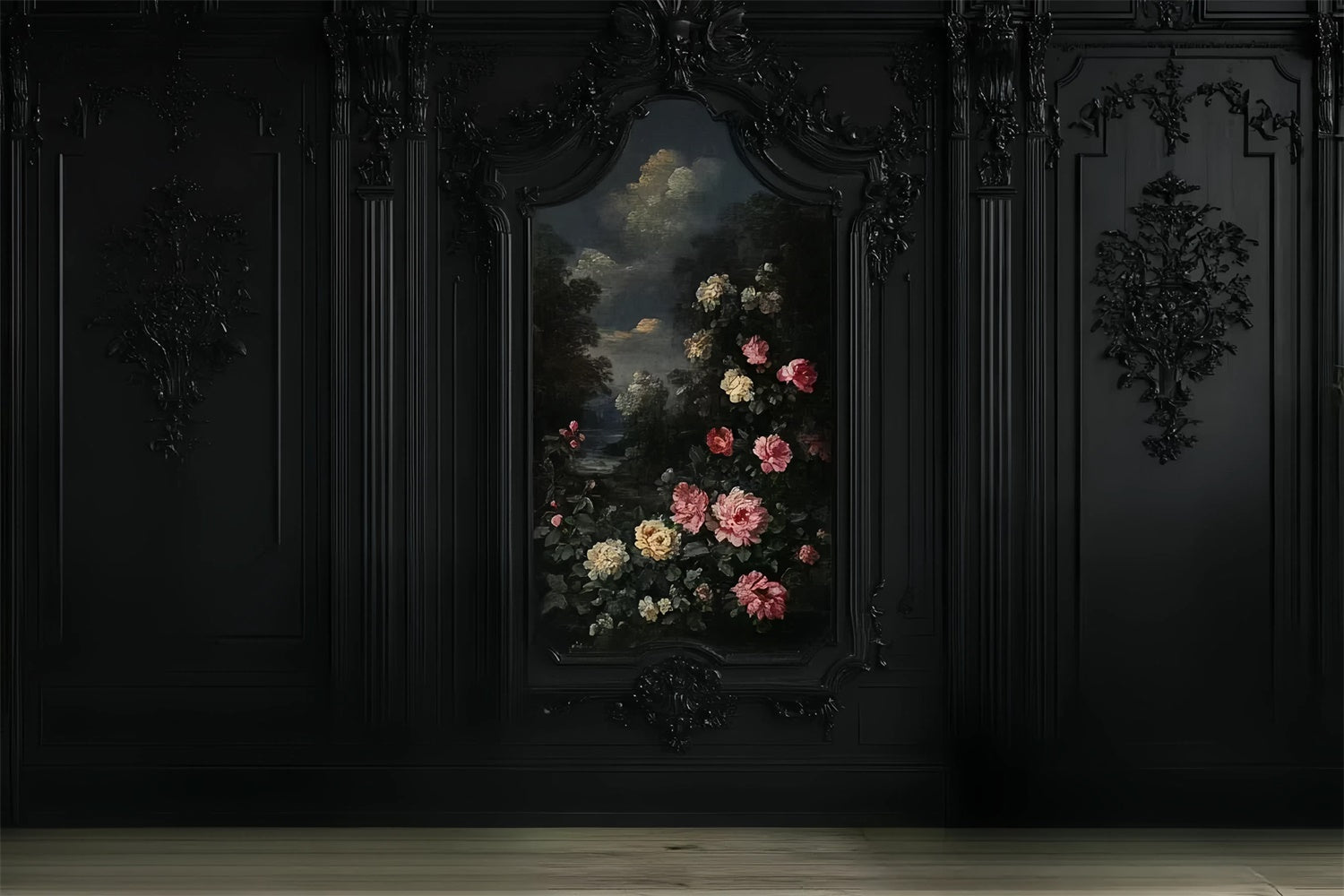 Black Wall Backdrop Floral Rose Wall Black Backdrop UK CSH2-259