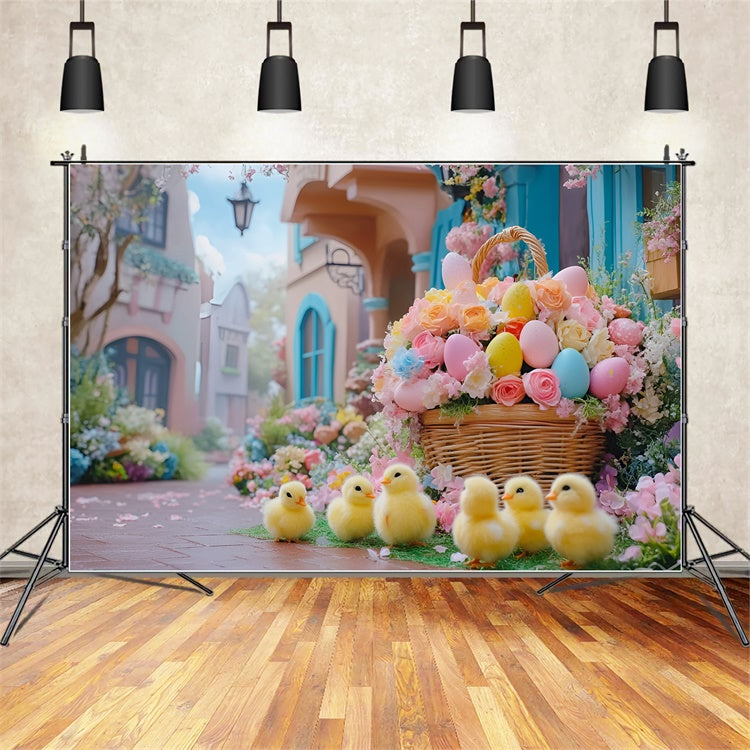 Photo Backdrops Easter Cute Ducklings Spring Flowers Backdrop UK CSH2-30