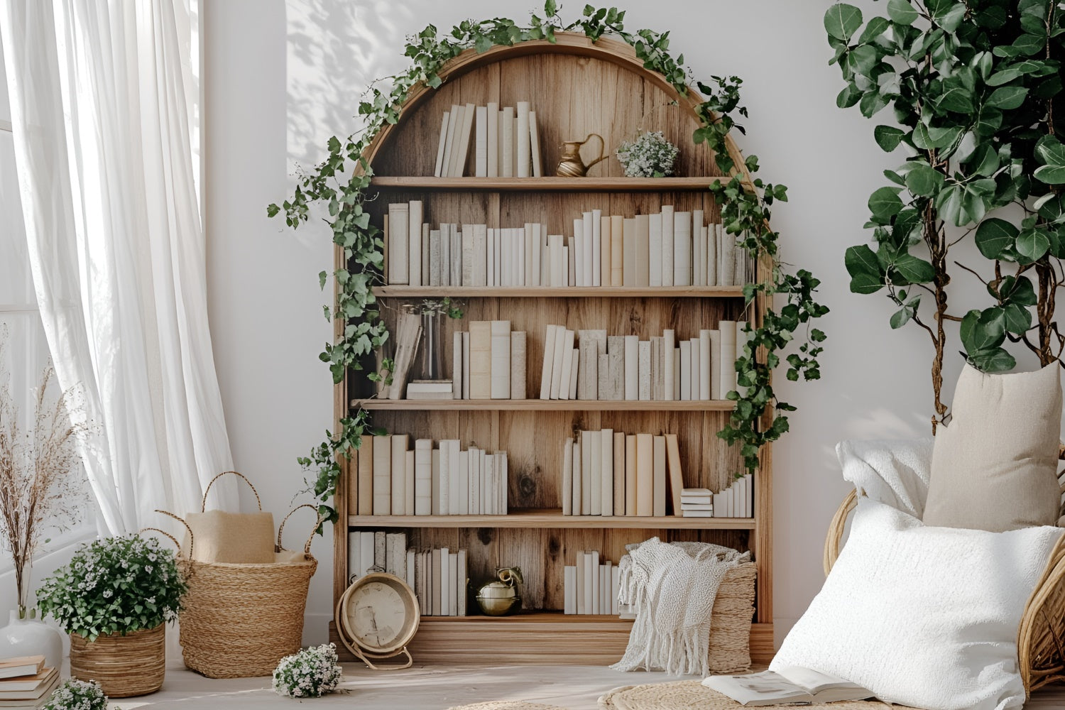 Backdrop For Back To School Rustic Wooden Bookshelf Backdrop UK CSH3-1