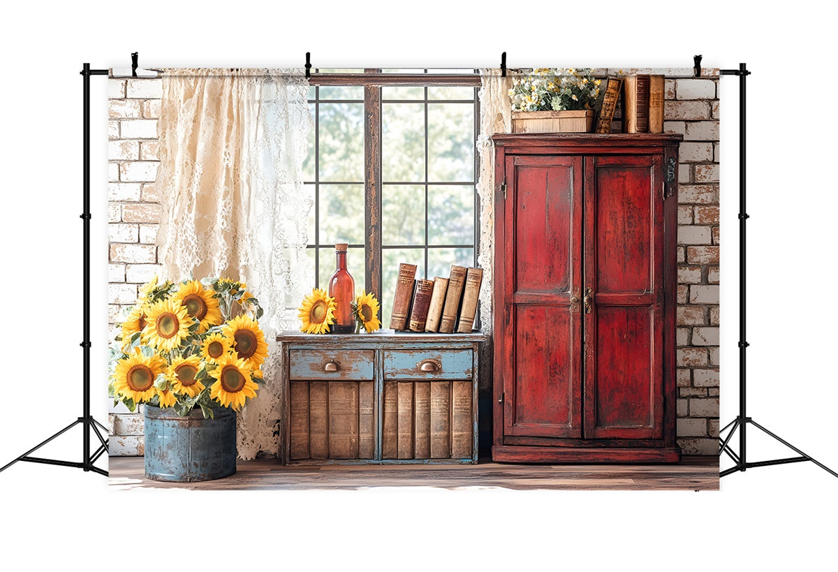 Back To School Photo Backdrop Sunflower Vintage Books Backdrop UK CSH3-10