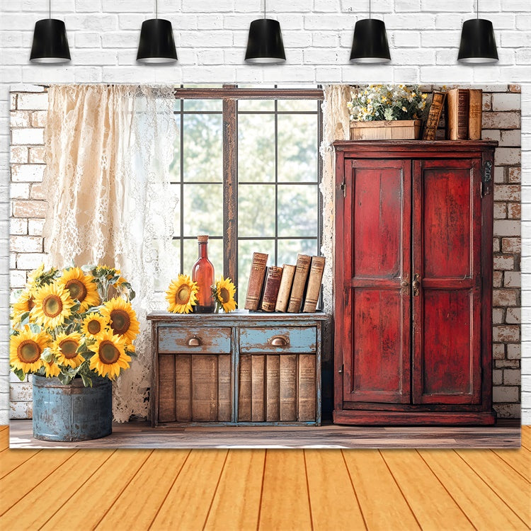 Back To School Photo Backdrop Sunflower Vintage Books Backdrop UK CSH3-10