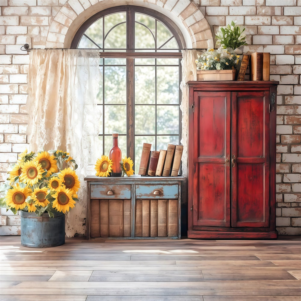 Back To School Photo Backdrop Sunflower Vintage Books Backdrop UK CSH3-10