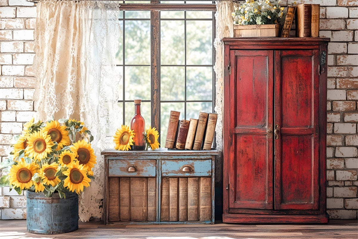 Back To School Photo Backdrop Sunflower Vintage Books Backdrop UK CSH3-10