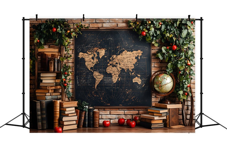 Back To School Photography Backdrop Antique Map Books Backdrop UK CSH3-12