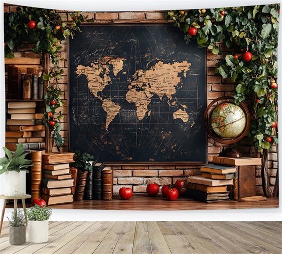 Back To School Photography Backdrop Antique Map Books Backdrop UK CSH3-12