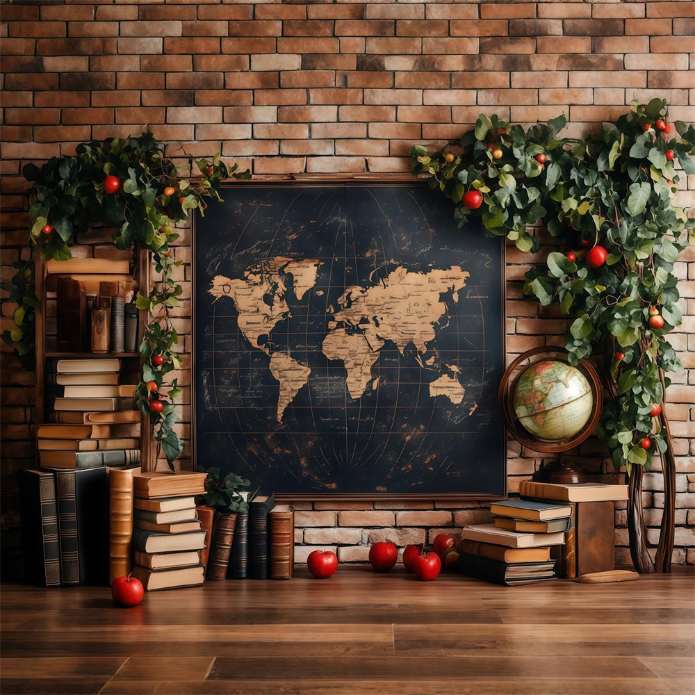 Back To School Photography Backdrop Antique Map Books Backdrop UK CSH3-12