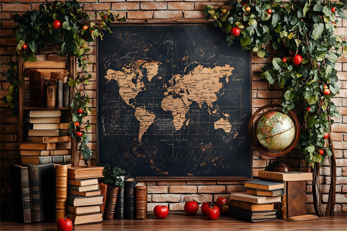Back To School Photography Backdrop Antique Map Books Backdrop UK CSH3-12