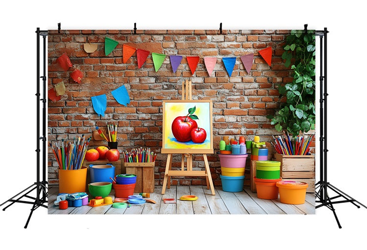 Back To School Photo Backdrop Brick Wall Art Workshop Backdrop UK CSH3-16