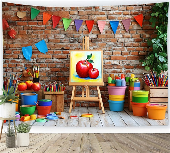 Back To School Photo Backdrop Brick Wall Art Workshop Backdrop UK CSH3-16